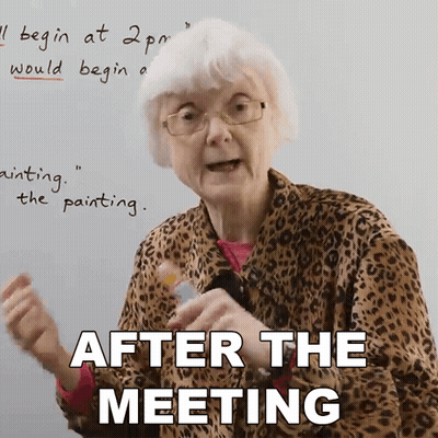 An Elderly Woman In A Leopard Print Coat Says " After The Meeting " GIF