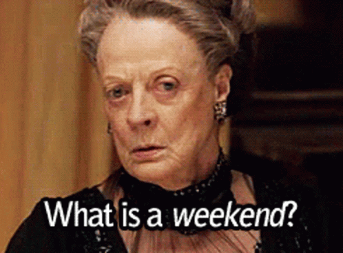 An Elderly Woman Is Asking What Is A Weekend GIF