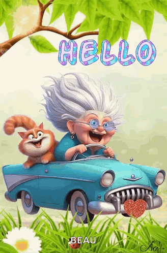 Elderly Woman Driving Car With Cat GIF