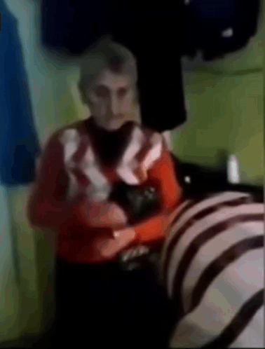 An Elderly Woman Is Standing Next To A Zebra . GIF