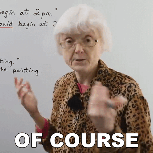 An Elderly Woman Stands In Front Of A White Board With The Words Of Course Written On It GIF