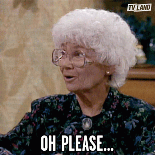 An Elderly Woman With Glasses Says Oh Please In Front Of A Tv Land Logo GIF