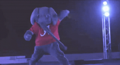 An Elephant Mascot Wearing A Red Shirt With A Letter A On It GIF