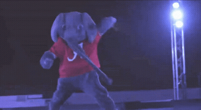 An Elephant Mascot Wearing A Red Shirt With A Letter A On It GIF
