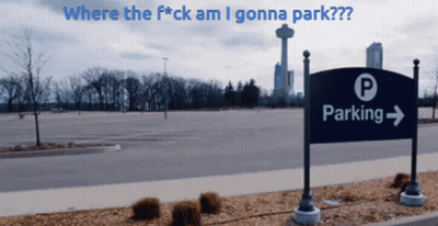 An Empty Parking Lot With The Words Where The F * Ck Am I Gonna Park Written Above It GIF