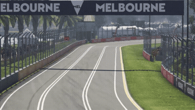 An Empty Race Track With A Sign That Says Melbourne On It GIF