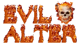 An Evil Alter Logo With A Skull In The Middle Sticker
