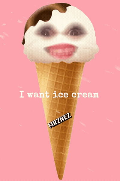 An Ice Cream Cone With A Face And The Words I Want Ice Cream GIF
