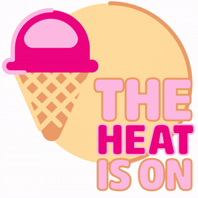 An Ice Cream Cone With The Words " The Heat Is On " On It GIF