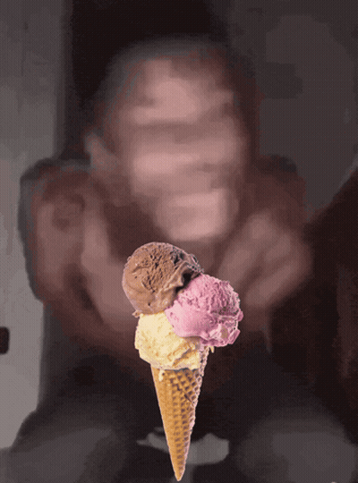 An Ice Cream Cone With Three Different Flavors On It GIF