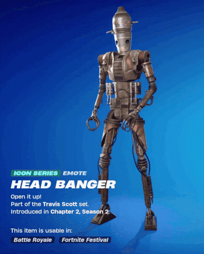An Icon Series Emote Of A Robot Called Head Banger Is Available In Battle Royale And Fortnite Festival GIF