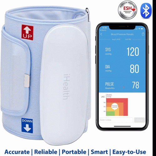 An Ihealth Blood Pressure Monitor Is Displayed Next To A Smart Phone GIF