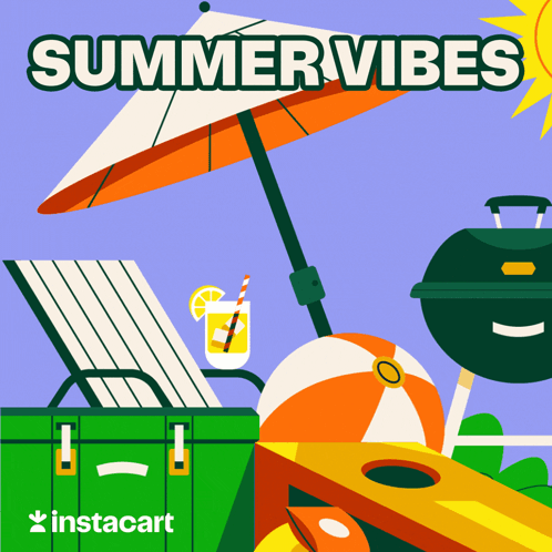 An Illustration Of A Beach Scene With The Words Summer Vibes Above It GIF