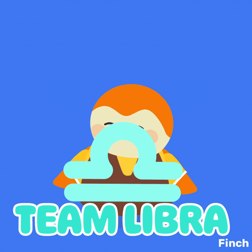 An Illustration Of A Bird With A Libra Symbol On Its Face And The Words Team Libra Finch Below It GIF