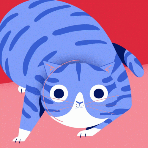 An Illustration Of A Blue And White Striped Cat GIF