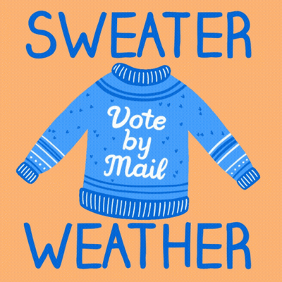 An Illustration Of A Blue Sweater That Says Vote By Mail GIF