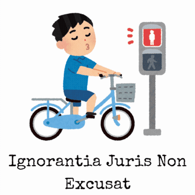 An Illustration Of A Boy On A Bike With The Words Ignorance Of Law Is No Excuse GIF