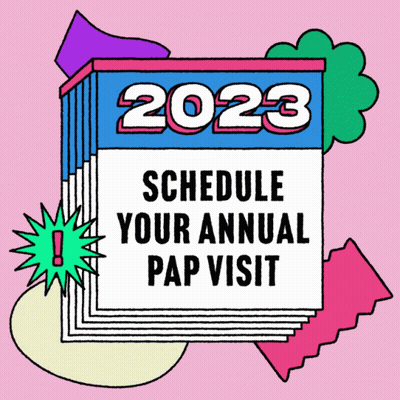 An Illustration Of A Calendar That Says Schedule Your Annual Pap Visit On It GIF