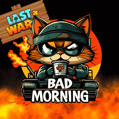 An Illustration Of A Cat In A Tank Holding A Cup With The Words Bad Morning Below It GIF