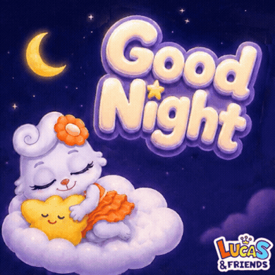 An Illustration Of A Cat Sleeping On A Cloud With The Words Good Night GIF