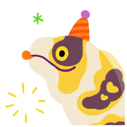 An Illustration Of A Cat Wearing A Party Hat Blowing A Party Horn Sticker