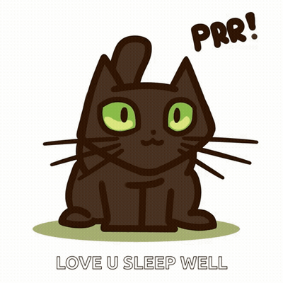 An Illustration Of A Cat With Green Eyes And The Words Love U Sleep Well Below It GIF