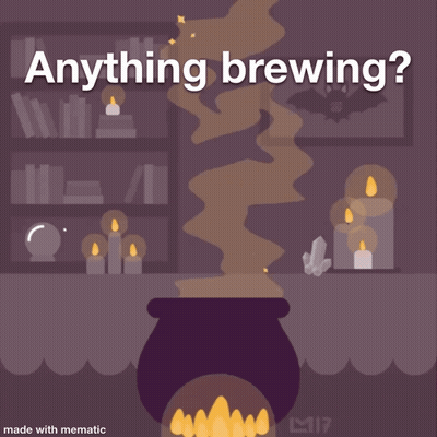 An Illustration Of A Cauldron With The Words " Anything Brewing " GIF