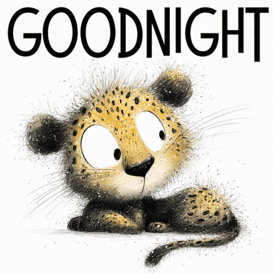 An Illustration Of A Cheetah With The Words Goodnight Behind It GIF