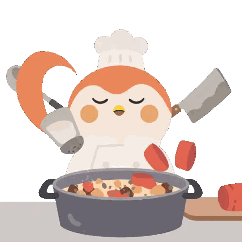 An Illustration Of A Chef With A Pot Of Food And A Knife Sticker