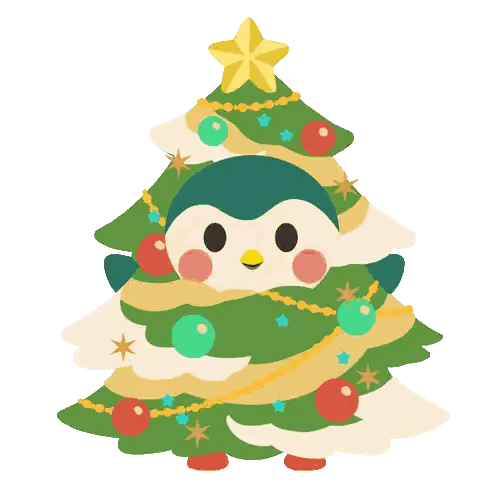An Illustration Of A Christmas Tree With A Penguin In It Sticker