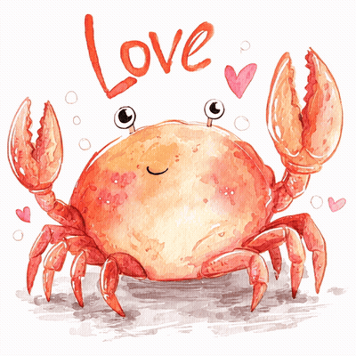 An Illustration Of A Crab With The Word Love Written On It GIF