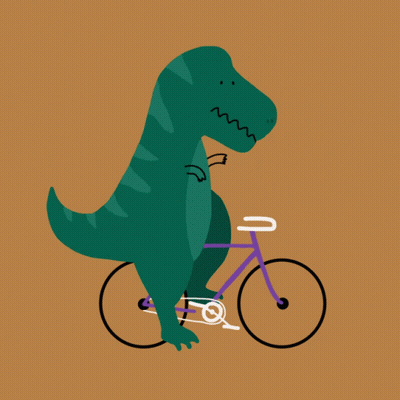 An Illustration Of A Dinosaur Riding A Purple Bicycle GIF