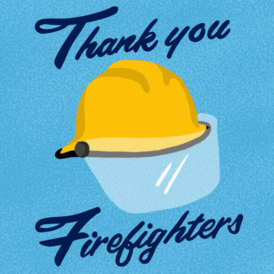 An Illustration Of A Firefighter 'S Helmet With The Words Thank You Firefighters GIF