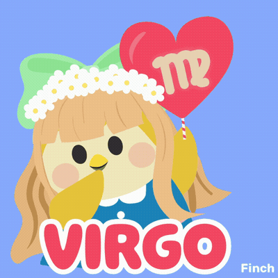 An Illustration Of A Girl Holding A Heart Shaped Balloon With Virgo Written On It GIF