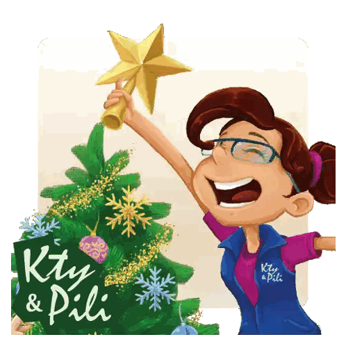 An Illustration Of A Girl Putting A Star On A Christmas Tree Sticker