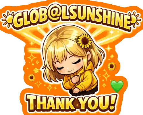 An Illustration Of A Girl With A Sunflower In Her Hair And The Words Thank You Sticker