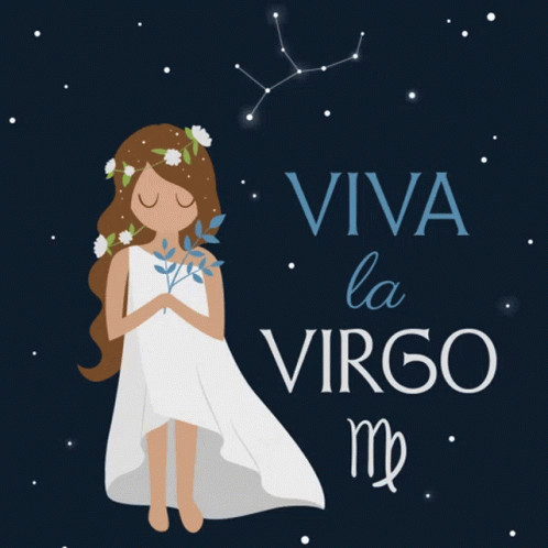 An Illustration Of A Girl With Flowers In Her Hair And The Words Viva La Virgo GIF