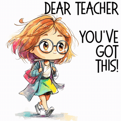 An Illustration Of A Girl With Glasses And The Words " Dear Teacher You 'Ve Got This " Below Her GIF