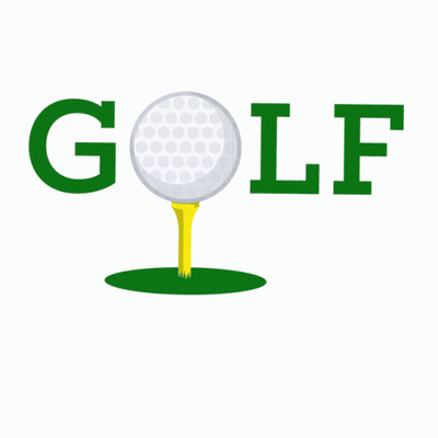 An Illustration Of A Golf Ball And A Golf Club With The Letter F Behind It GIF