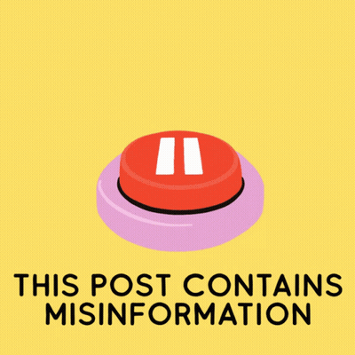 An Illustration Of A Hand Pressing A Red Button With The Words This Post Contains Misinformation Below It GIF