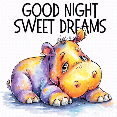 An Illustration Of A Hippo With The Words Good Night Sweet Dreams GIF