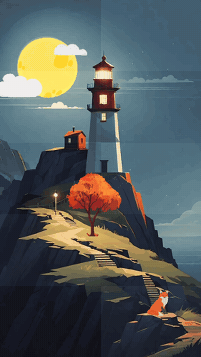 An Illustration Of A Lighthouse On Top Of A Hill GIF