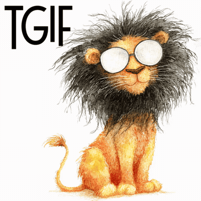An Illustration Of A Lion Wearing Glasses With The Words Tgif Above It GIF