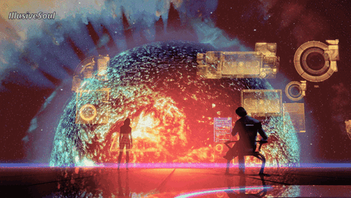 An Illustration Of A Man And A Woman Standing In Front Of A Glowing Sphere With Illusive Soul Written In The Corner GIF