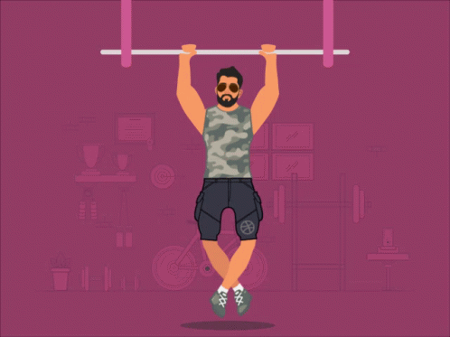 An Illustration Of A Man Hanging Upside Down On A Bar GIF