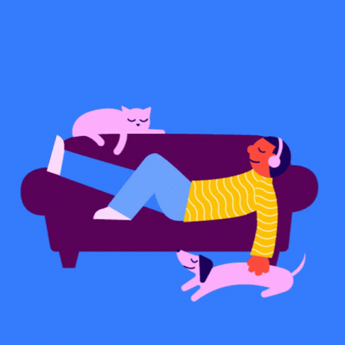 An Illustration Of A Man Laying On A Couch With A Dog And A Cat And The Words Rest Is Best GIF