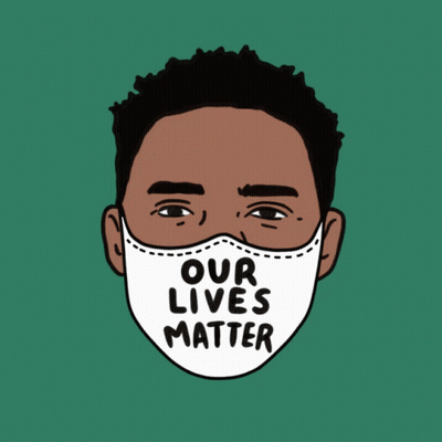 An Illustration Of A Man Wearing A Mask That Says Our Lives Matter GIF
