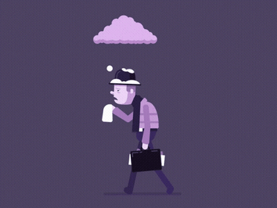 An Illustration Of A Man With A Briefcase Walking In The Rain GIF