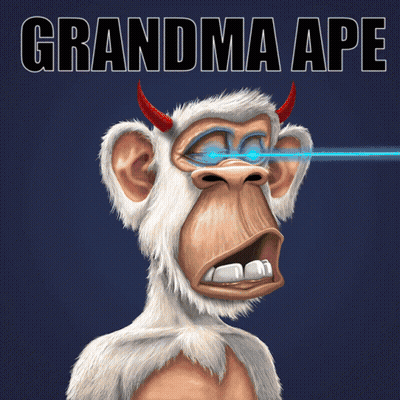 An Illustration Of A Monkey With Horns And The Words Grandma Ape Above It GIF