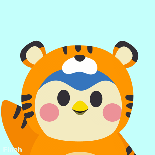 An Illustration Of A Penguin Dressed As A Tiger With Finch Written On The Bottom GIF